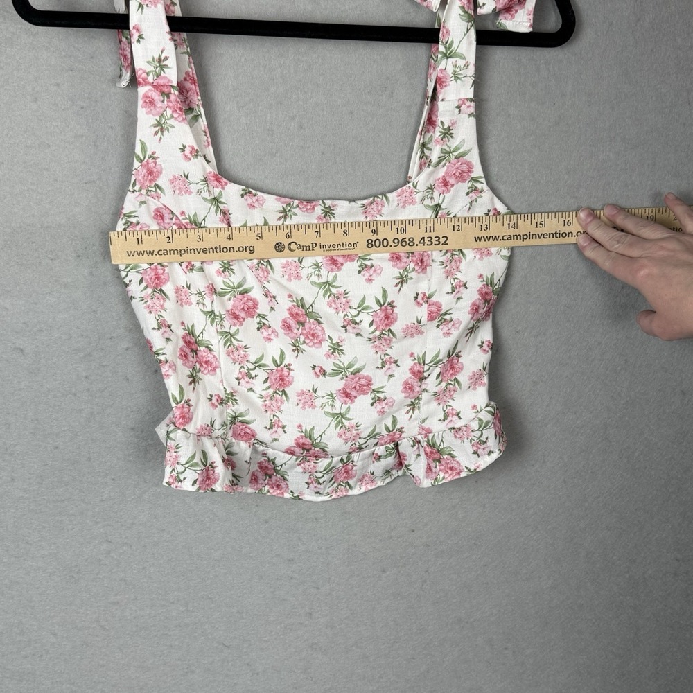 Altar'd State Women's Pink Floral Smocked Ruffle Babydoll Tank Top Tie Straps S - Picture 2 of 6